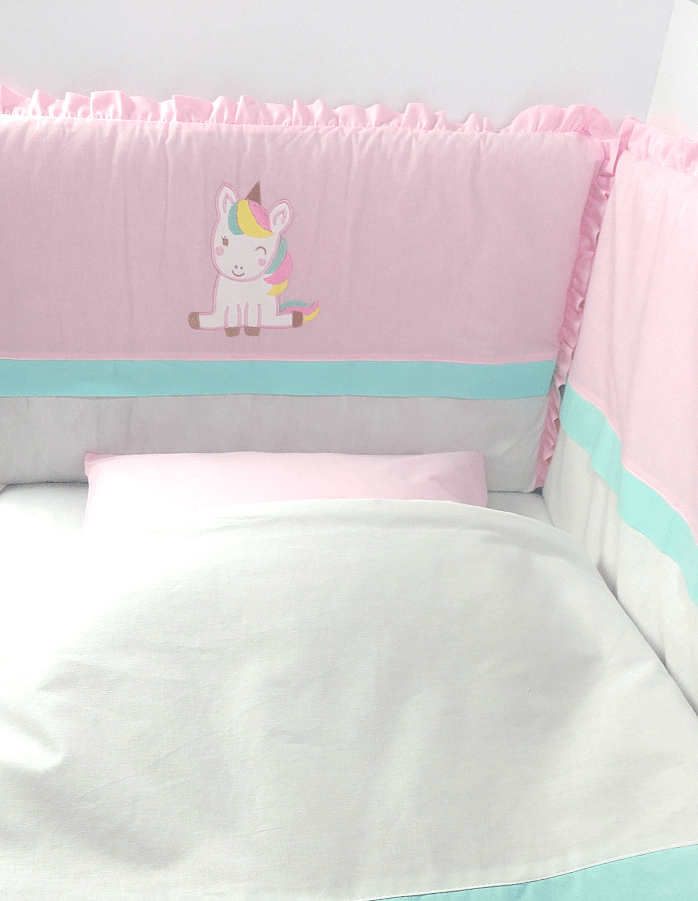 Set de lenjerie pentru pătuț Rainy, 6 piese, 70x140 cm, Unicorn