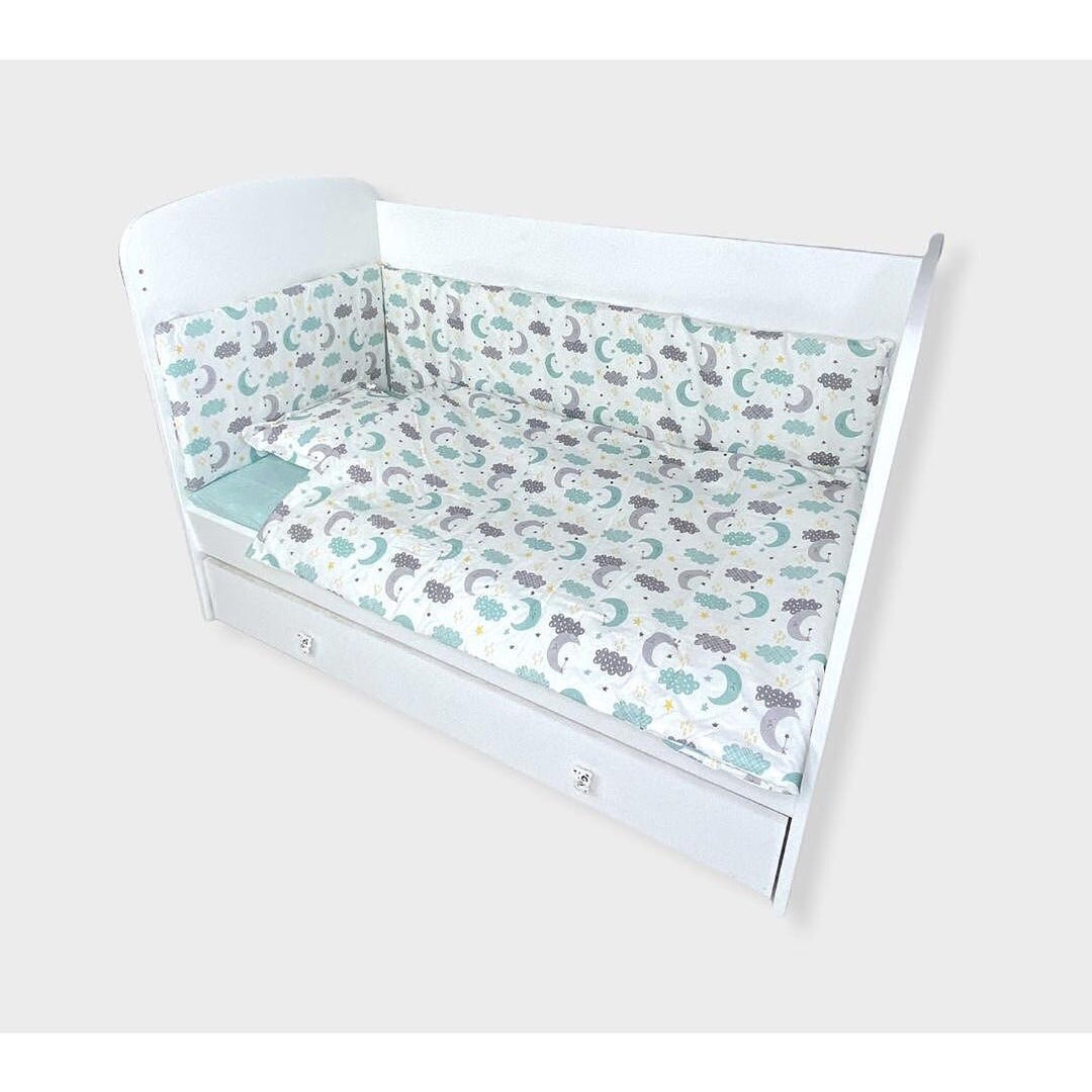 Set de lenjerie pentru pătuț Rainy, 5 piese, 70 x 140 cm, Norușori verzi