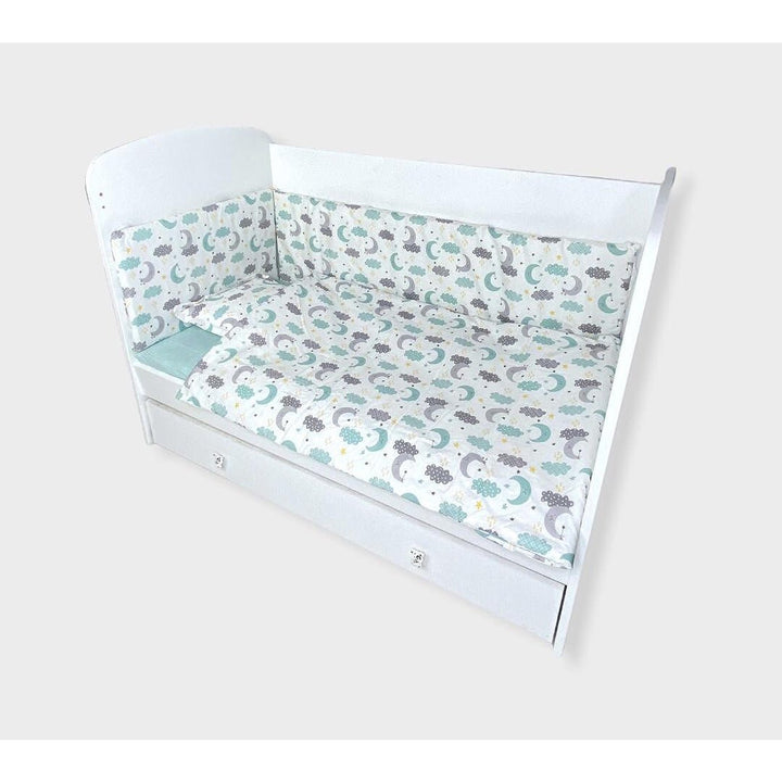 Set de lenjerie pentru pătuț Rainy, 5 piese, 70 x 140 cm, Norușori verzi