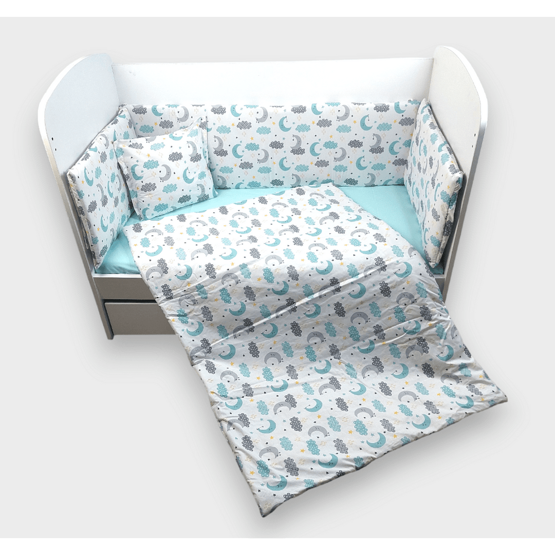 Set de lenjerie pentru pătuț Rainy, 5 piese, 70 x 140 cm, Norușori verzi