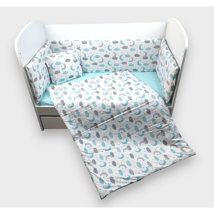 Set de lenjerie pentru pătuț Rainy, 5 piese, 70 x 140 cm, Norușori verzi