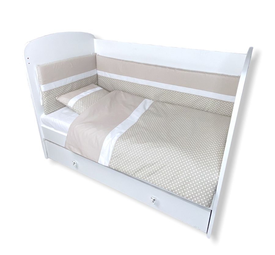 Set de lenjerie pentru pătuț Rainy, 5 piese, cu protecție laterală 60x120 cm, model Dream, bej cu buline