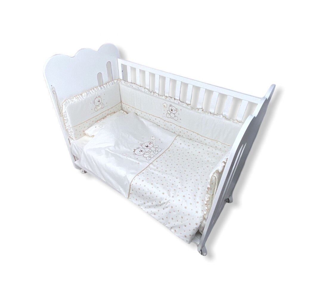 Rainy Set de lenjerie de pat pentru bebeluși, 5 piese cu protecție laterală 70x140 cm. Vise stelate ecru