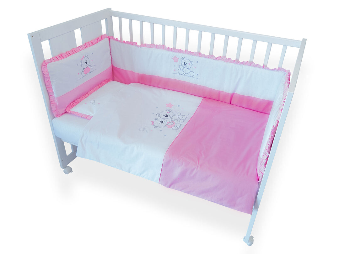 Rainy Set de lenjerie pentru bebeluși, 5 piese, cu apărători laterale, 70x140 cm, Vise stelate, roz