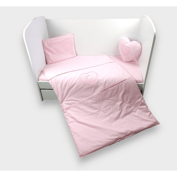 Rainy Set de lenjerie de pat pentru bebeluși 6 piese 60x120 cm. Inimă cu ursuleț