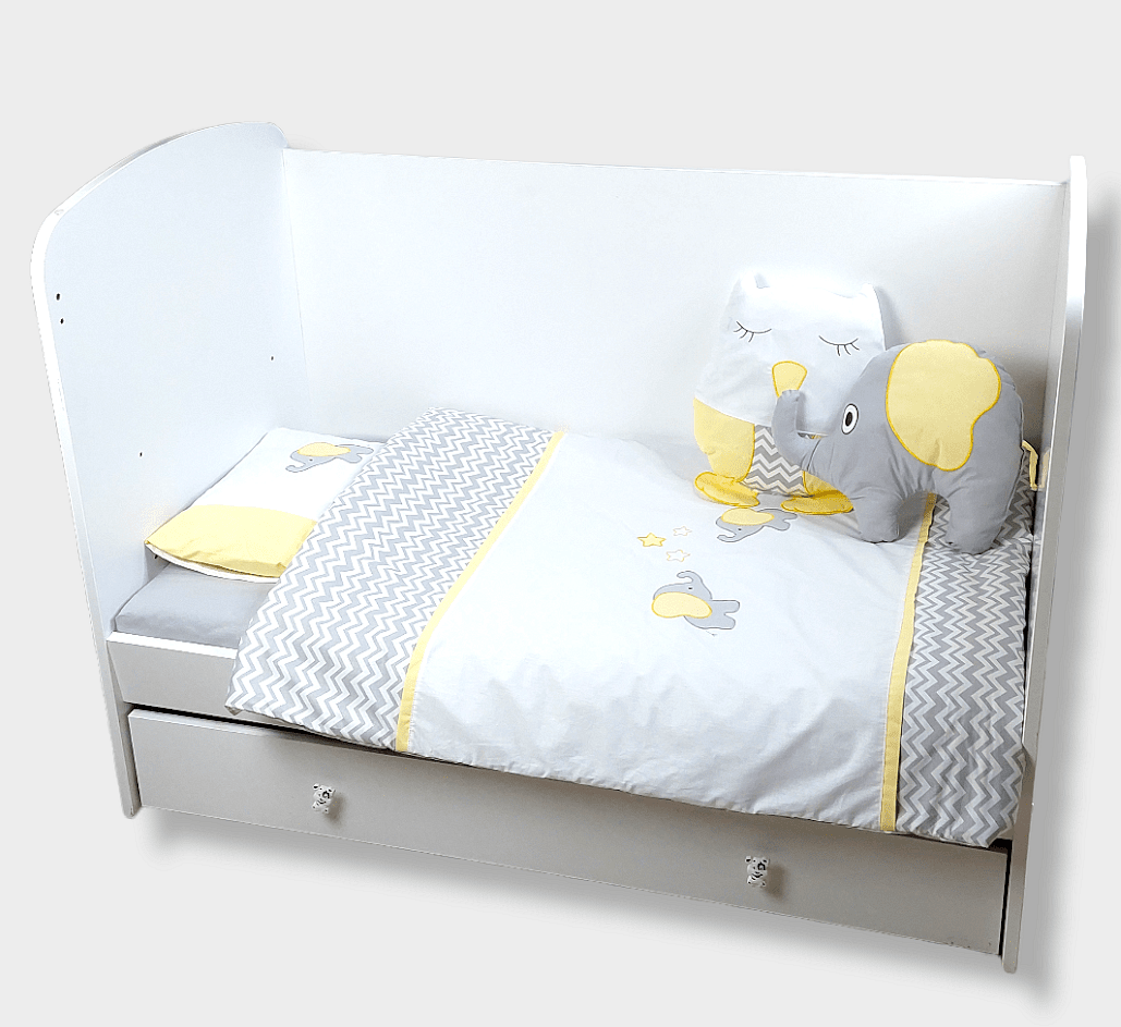 Set de lenjerie pentru pătuț Rainy, 6 piese, 60x120 cm, cu elefant și bufniță