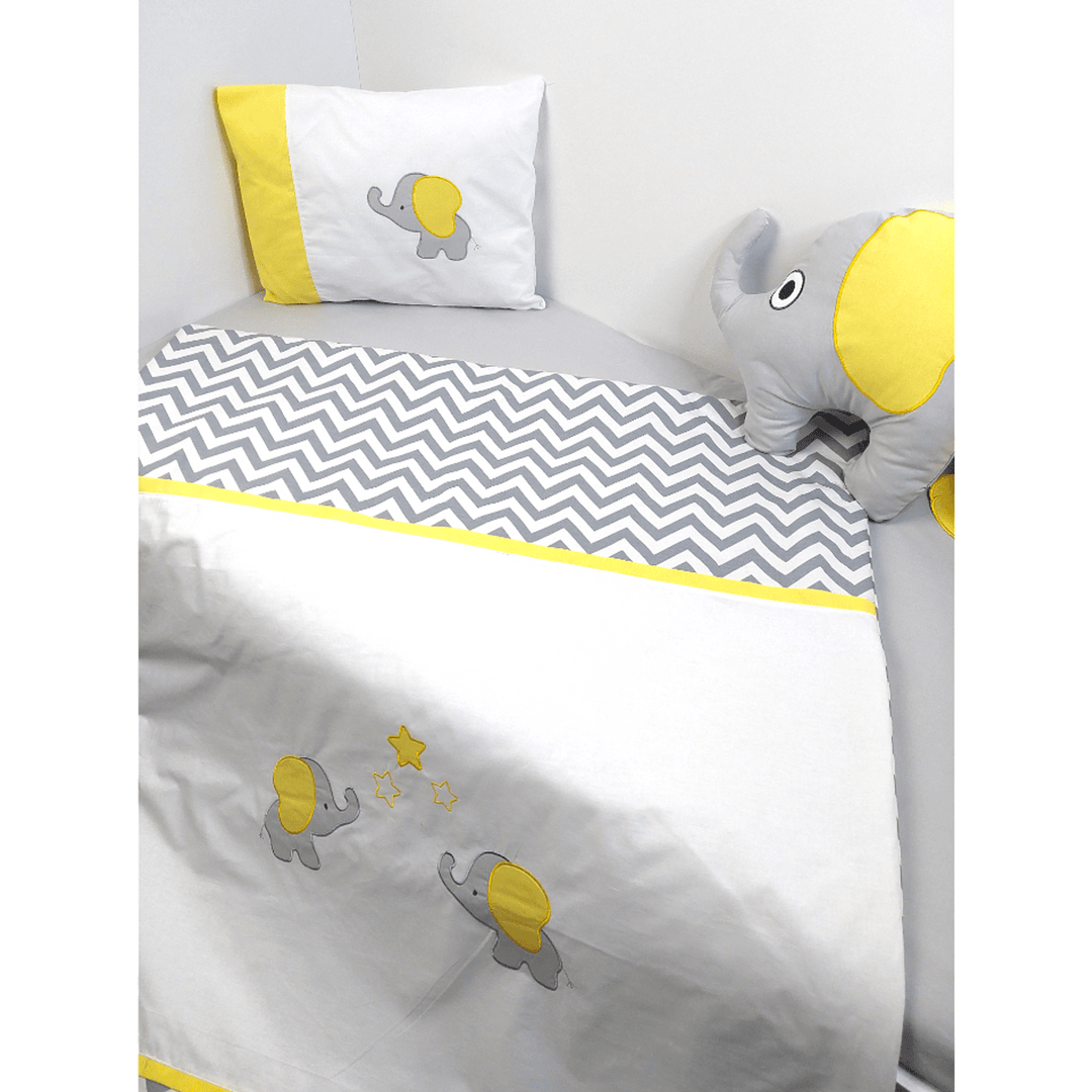 Set de lenjerie pentru pătuț Rainy, 6 piese, 60x120 cm, cu elefant și bufniță