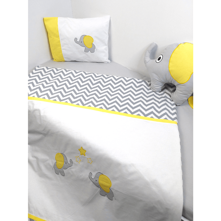Set de lenjerie pentru pătuț Rainy, 6 piese, 60x120 cm, cu elefant și bufniță
