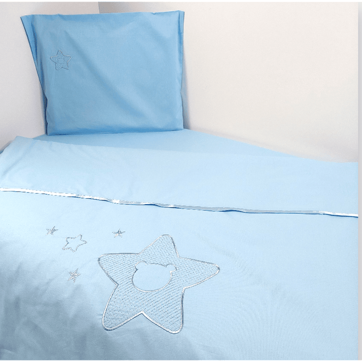 Rainy Set de lenjerie de pat pentru bebeluși 6 piese 60x120 cm. Stea cu ursuleț