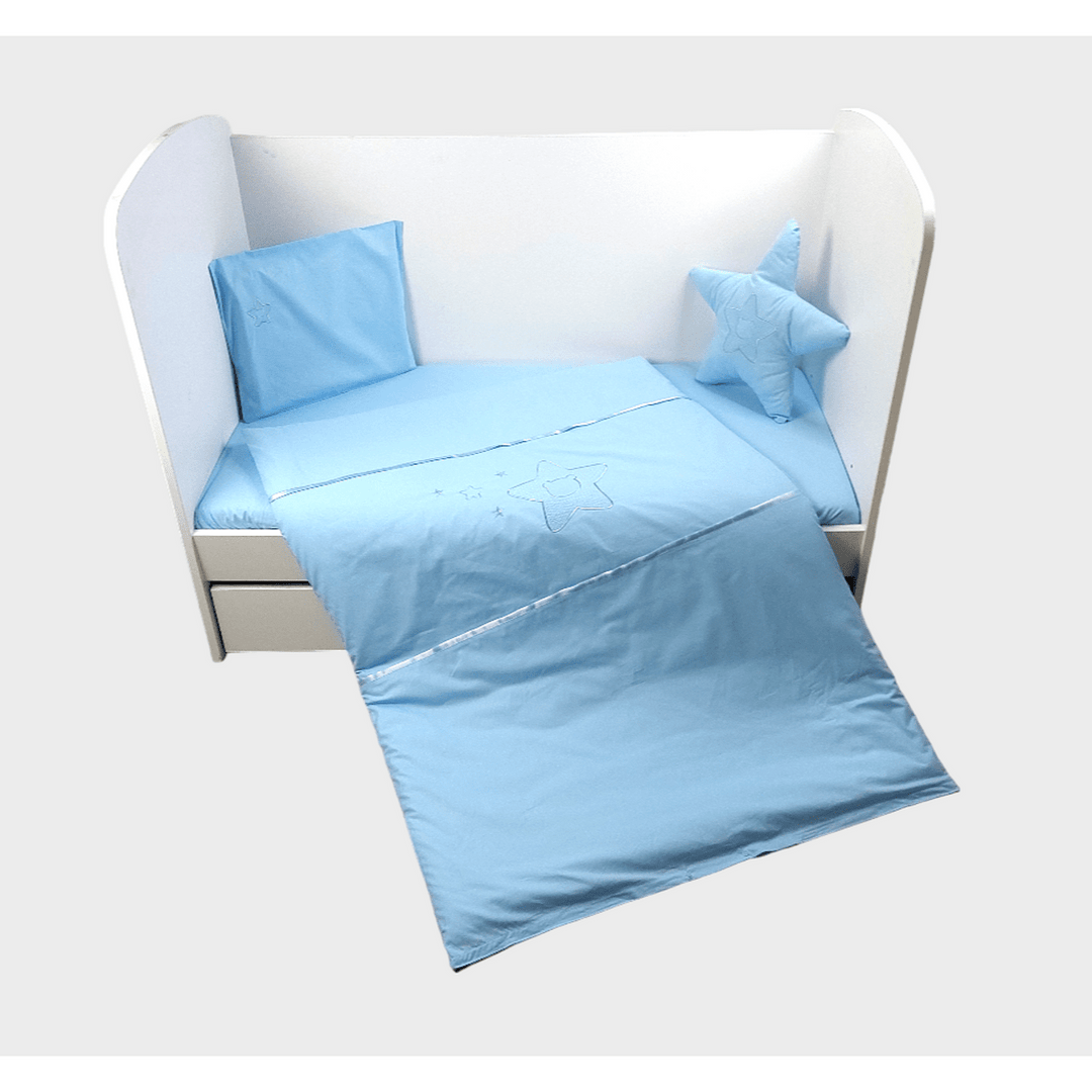 Rainy Set de lenjerie de pat pentru bebeluși 6 piese 60x120 cm. Stea cu ursuleț