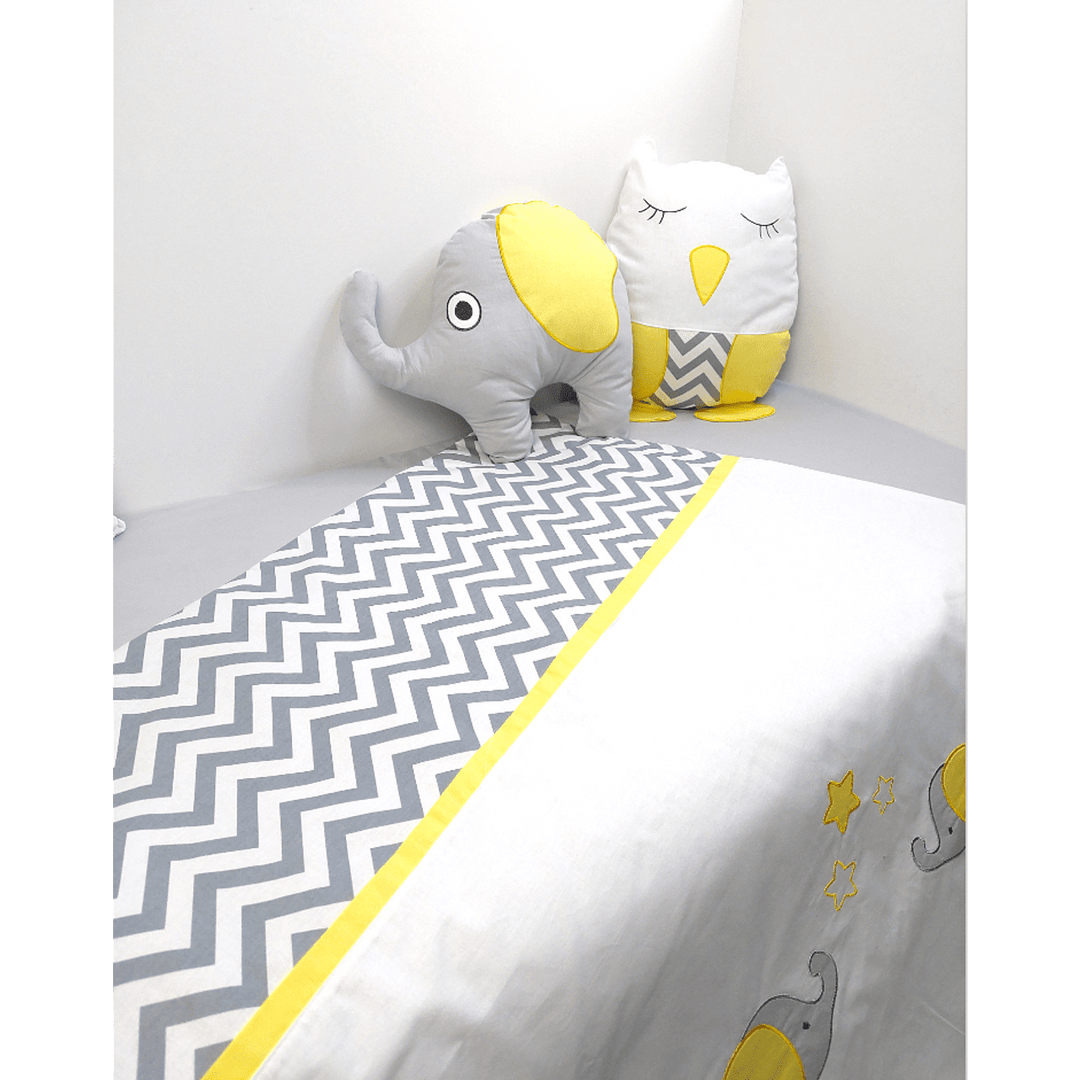 Rainy Set de lenjerie de pat pentru bebeluși 6 piese 70x140 cm. Elefănțel și Bufniță