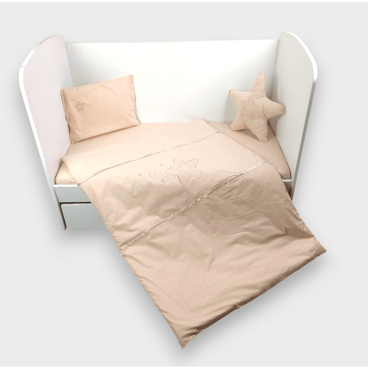 Rainy Set de lenjerie de pat pentru bebeluși 6 piese 70x140 cm. Steluță cu ursuleț bej