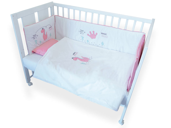 Rainy Set de lenjerie pentru pătuț, 6 piese, cu protecție perimetrală 60x120 cm, Dinozaur