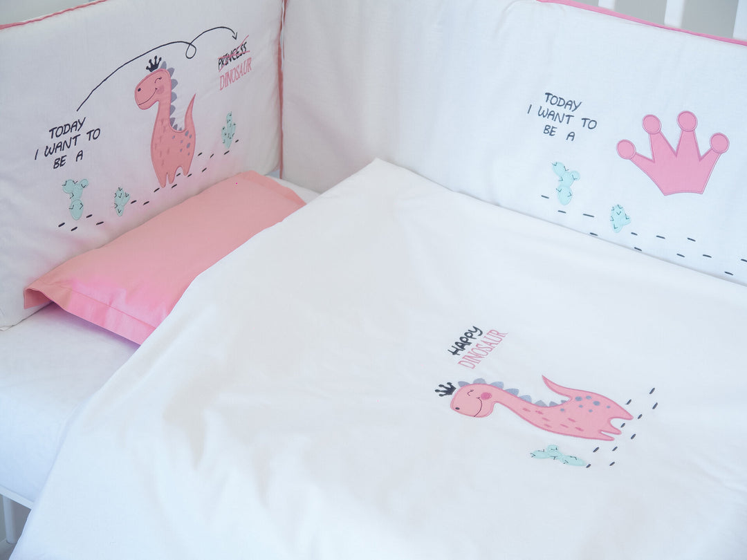 Rainy Set de lenjerie pentru pătuț, 6 piese, cu protecție perimetrală 60x120 cm, Dinozaur