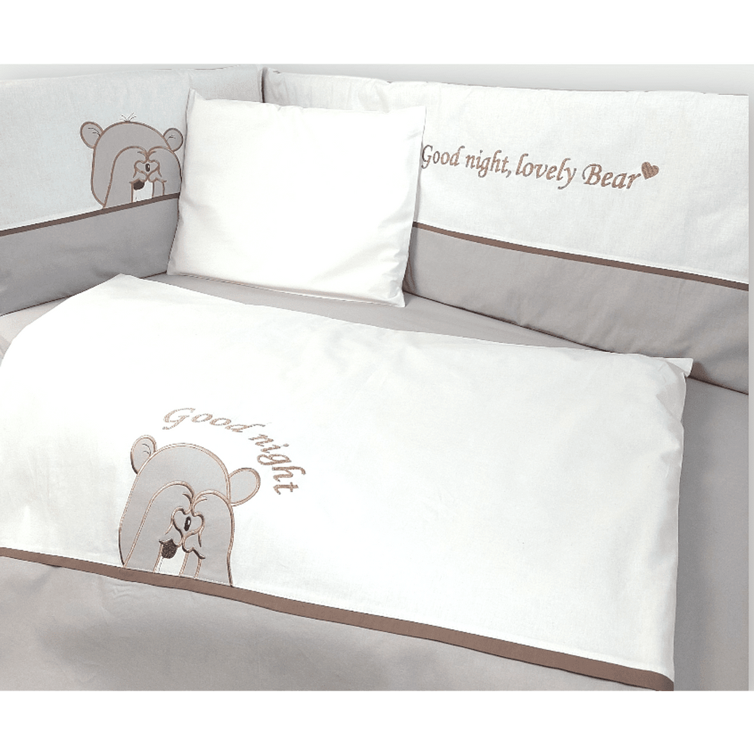 Set de lenjerie pentru pătuț Rainy, 6 piese, cu protecție laterală, 60x120 cm, Love Bear