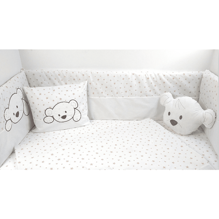 Set de lenjerie pentru pătuț Rainy, 6 piese, cu păturică de 60x120 cm, cu ursuleț