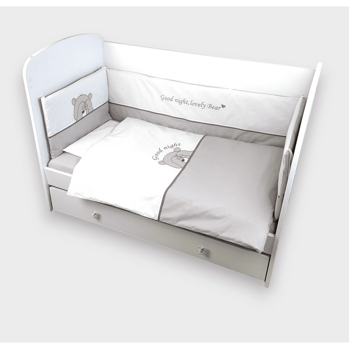 Set de lenjerie pentru pătuț Rainy, 6 piese, cu protecție laterală pentru pătuț de 70x140 cm, Love Bear