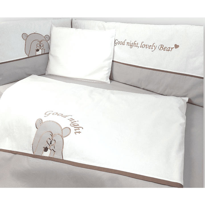 Set de lenjerie pentru pătuț Rainy, 6 piese, cu protecție laterală pentru pătuț de 70x140 cm, Love Bear