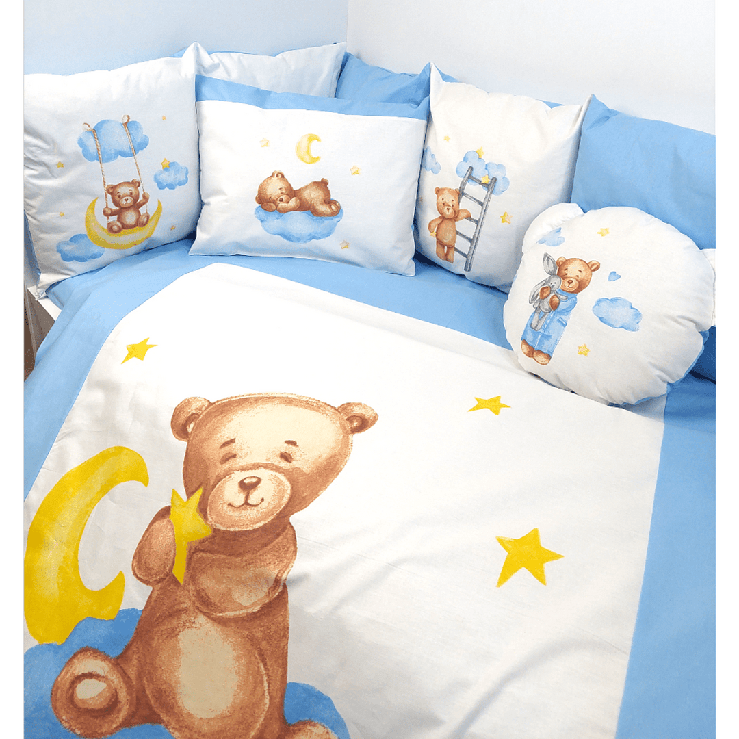 Set de lenjerie pentru pătuț Rainy, 7 piese, Baby Bear, mărime universală, albastru