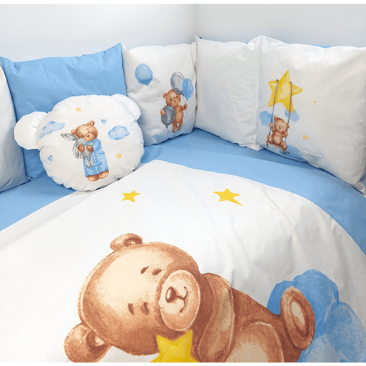 Set de lenjerie pentru pătuț Rainy, 7 piese, Baby Bear, mărime universală, albastru