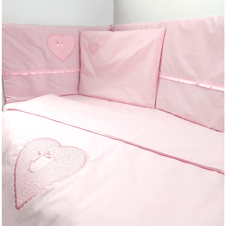 Set de lenjerie pentru pătuț Rainy, 7 piese, cu protecție laterală, 70x140 cm, cu inimioară și ursuleț