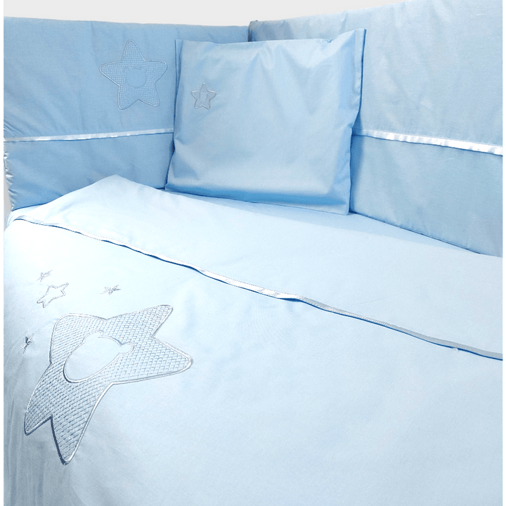 Set de lenjerie pentru pătuț Rainy, 7 piese, cu protecție laterală 70x140 cm, cu stea și ursuleț