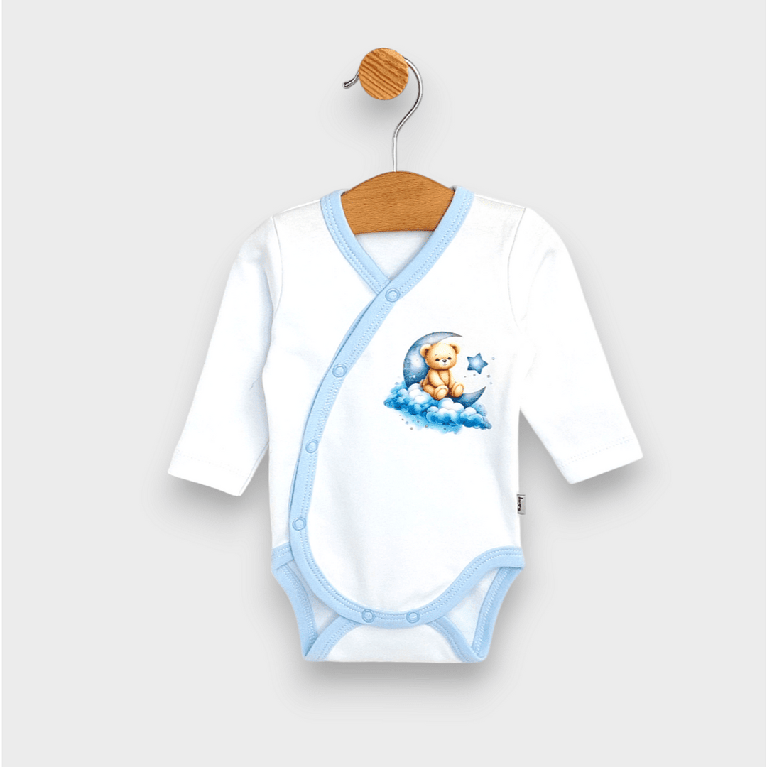 Rainy Body bebeluși Ursuleț Luna albastru cu închidere laterală 56-68 cm.