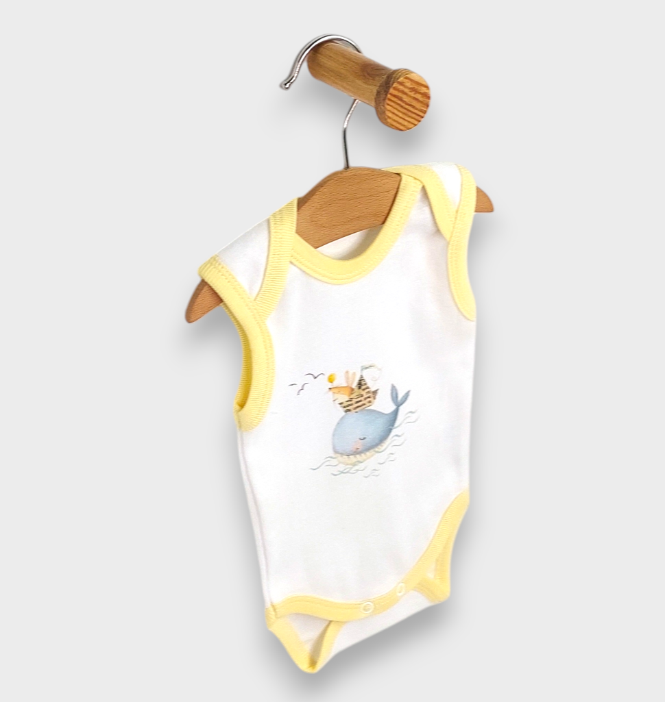 Rainy Body maiou pentru bebeluși Whale 56 - 80 cm alb/nisipiu