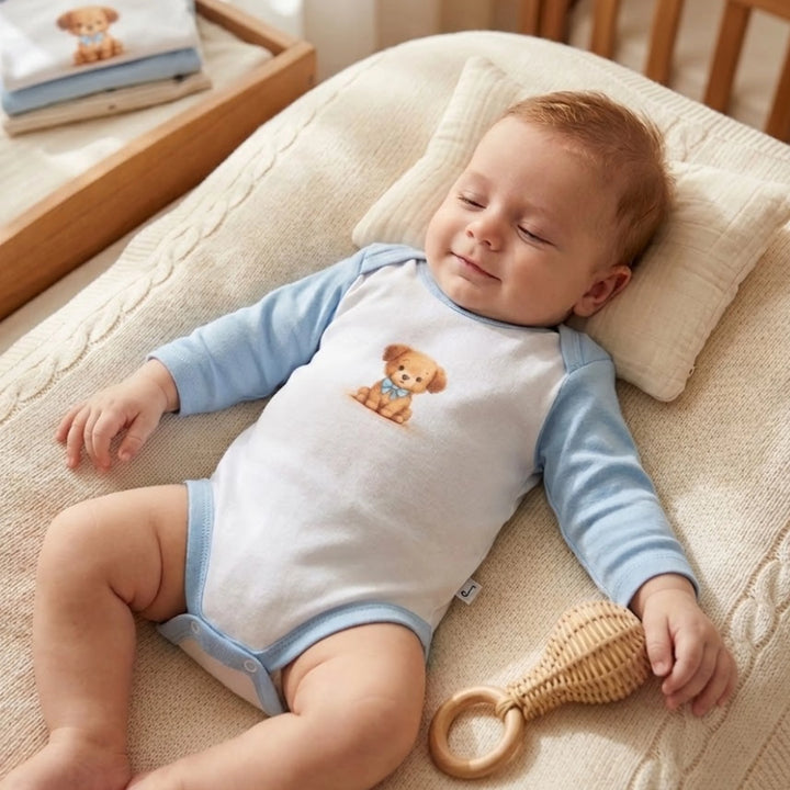 Rainy Body bebe cu mânecă lungă 48-80cm. Cățeluș cu fundiță