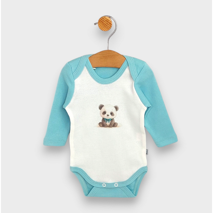 Rainy Body bebeluși cu mânecă lungă 48-80cm. Ursuleț panda cu fundiță