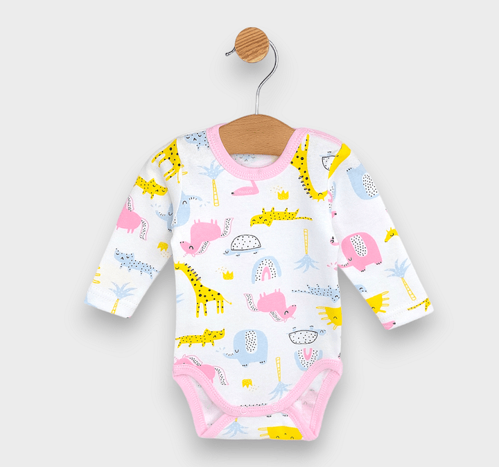 Rainy Body pentru bebeluși cu mâneci lungi 56-62 cm. Animale roz