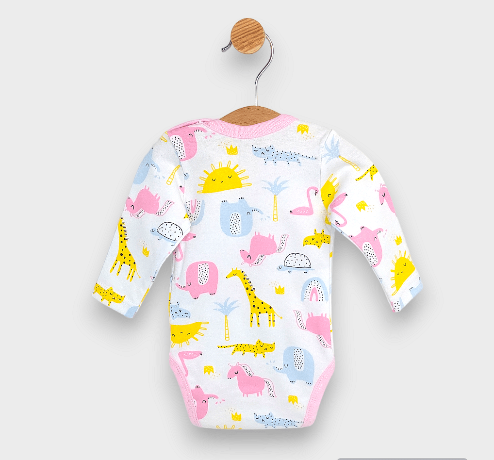 Rainy Body pentru bebeluși cu mâneci lungi 56-62 cm. Animale roz