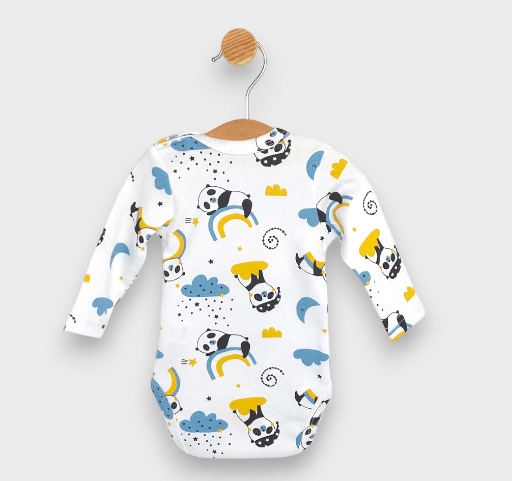Rainy Body pentru bebeluși cu mânecă lungă 56-62cm. Ursuleț panda cu curcubeu