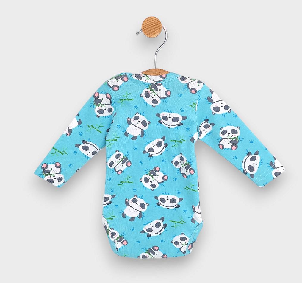 Rainy Body pentru bebeluși cu mânecă lungă 56-62cm. Ursuleț panda cu bambus