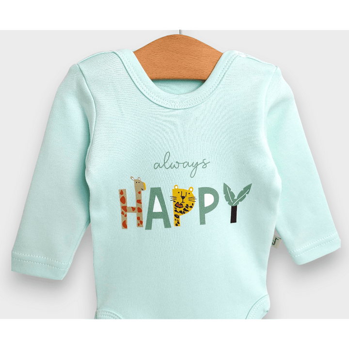 Body pentru bebeluși Rainy cu mâneci lungi „Happy”, 56–80 cm, culoare rezeda