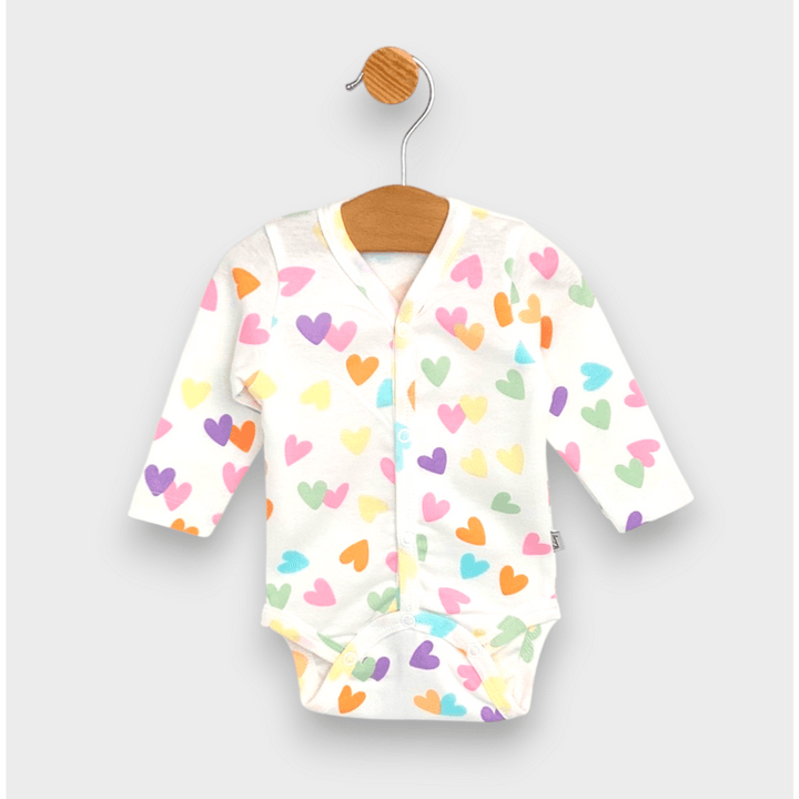 Rainy Body pentru bebeluși cu mâneci lungi și închidere frontală 48 - 62 cm. Inimioare colorate