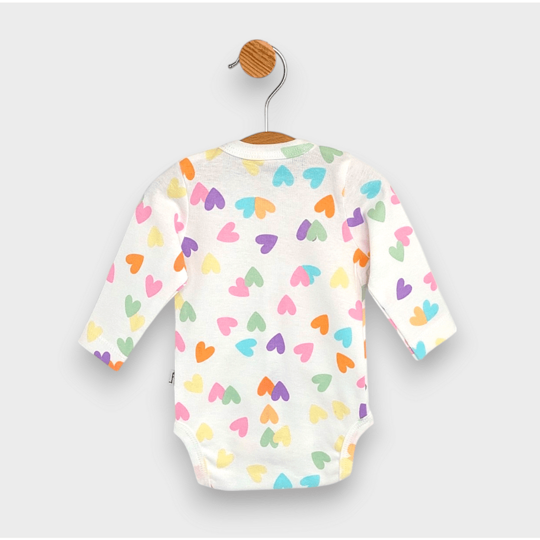 Rainy Body pentru bebeluși cu mâneci lungi și închidere frontală 48 - 62 cm. Inimioare colorate