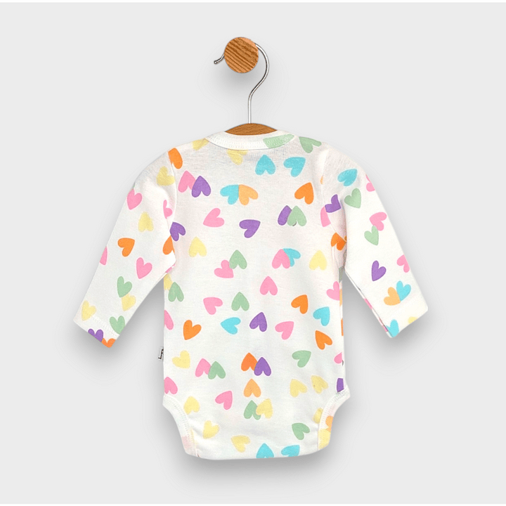 Rainy Body pentru bebeluși cu mâneci lungi și închidere frontală 48 - 62 cm. Inimioare colorate