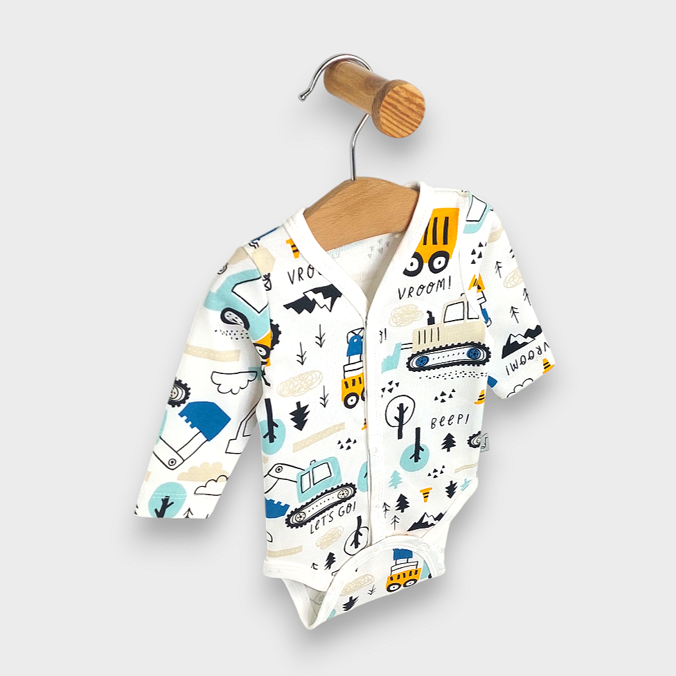 Rainy Body pentru bebeluși cu mâneci lungi și închidere în față 48 - 68 cm. Excavatoare