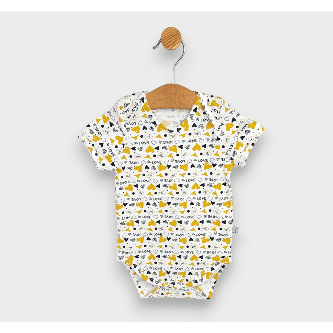 Rainy Body bebeluș cu mânecă scurtă 56 - 80 cm. Inimi galbene