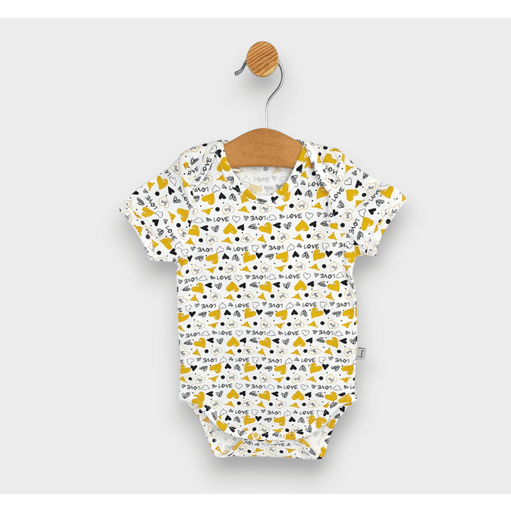 Rainy Body bebeluș cu mânecă scurtă 56 - 80 cm. Inimi galbene