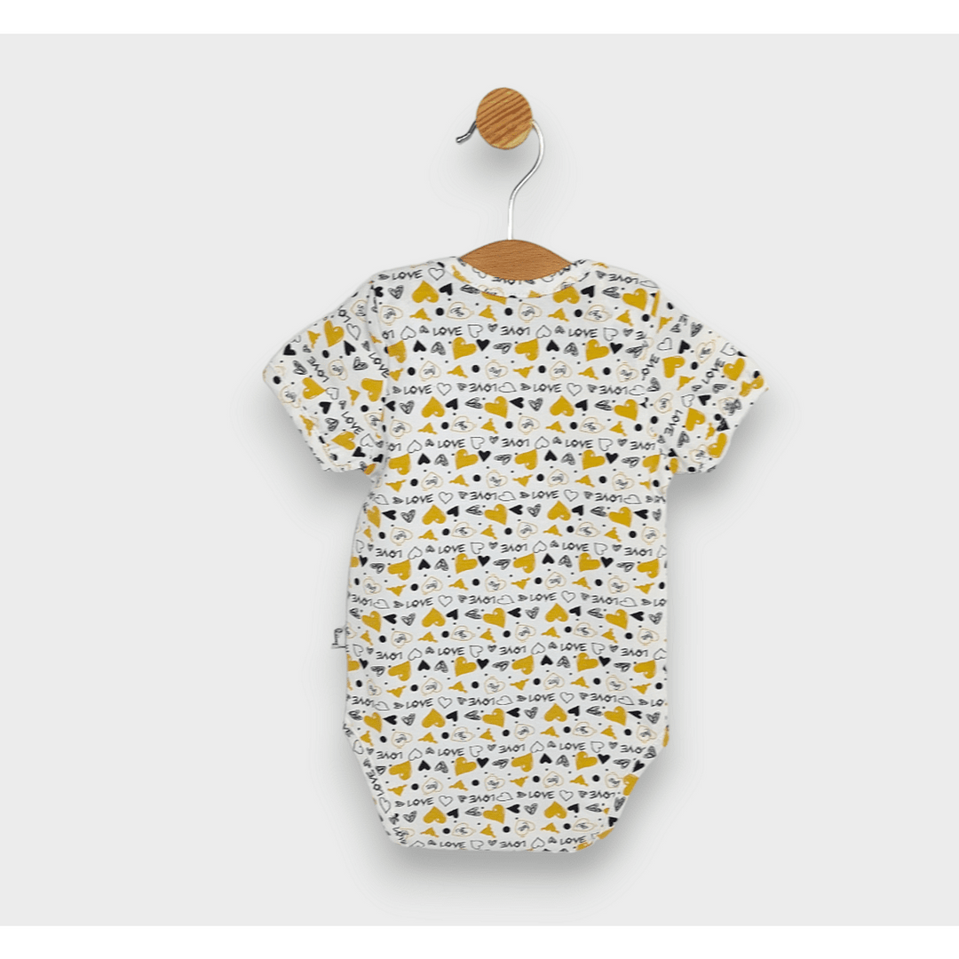 Rainy Body bebeluș cu mânecă scurtă 56 - 80 cm. Inimi galbene