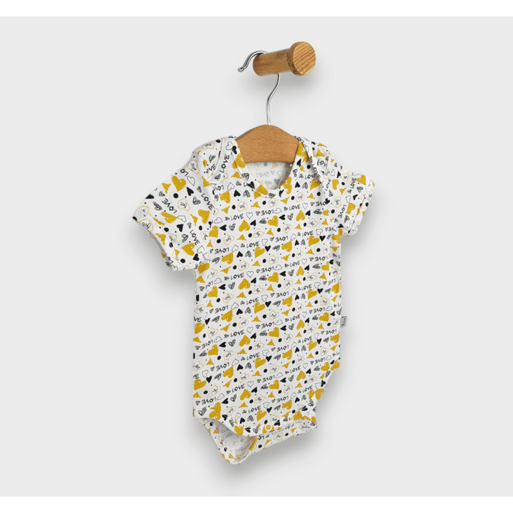 Rainy Body bebeluș cu mânecă scurtă 56 - 80 cm. Inimi galbene