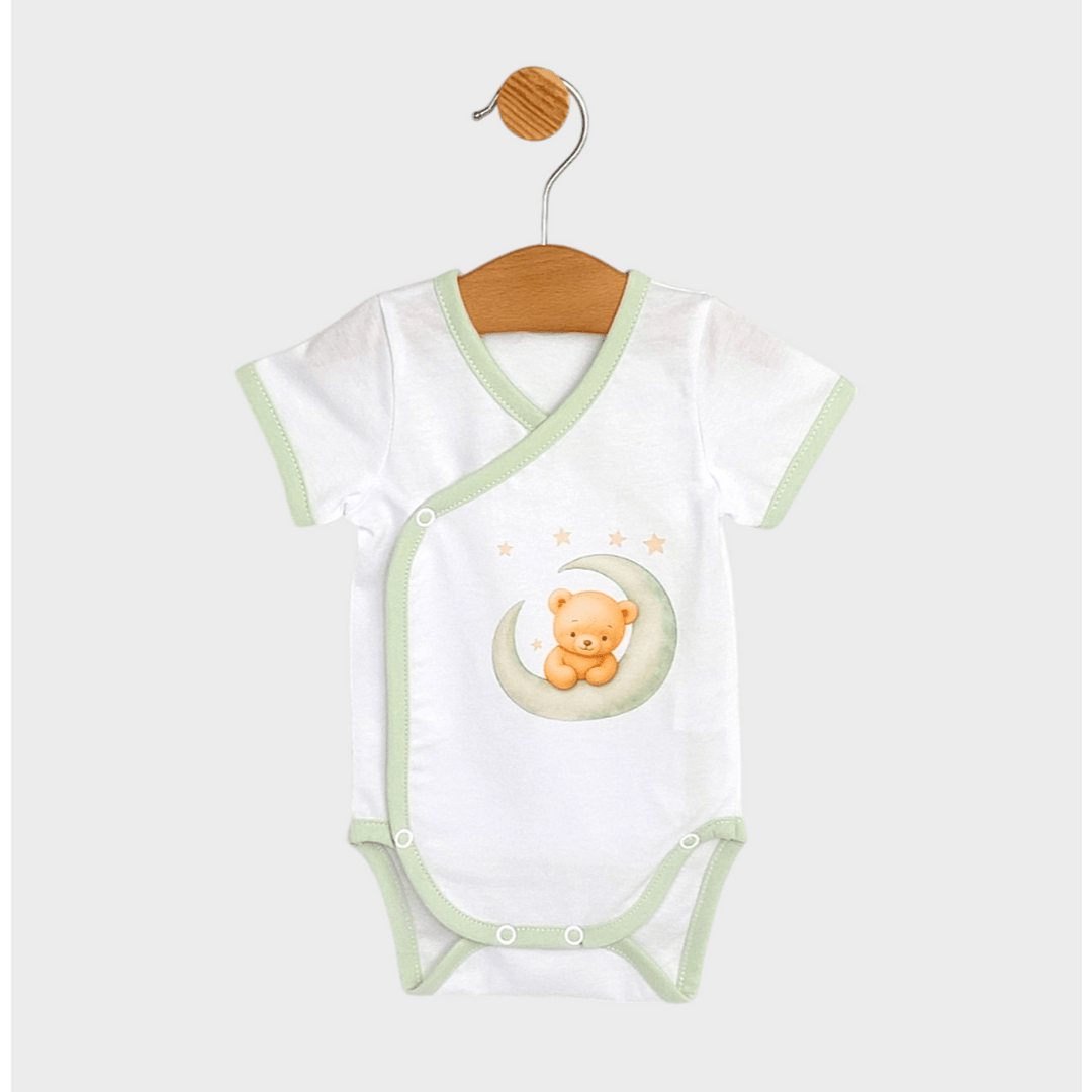 Rainy Body bebeluș cu mânecă scurtă Green bear 48 - 62 cm.