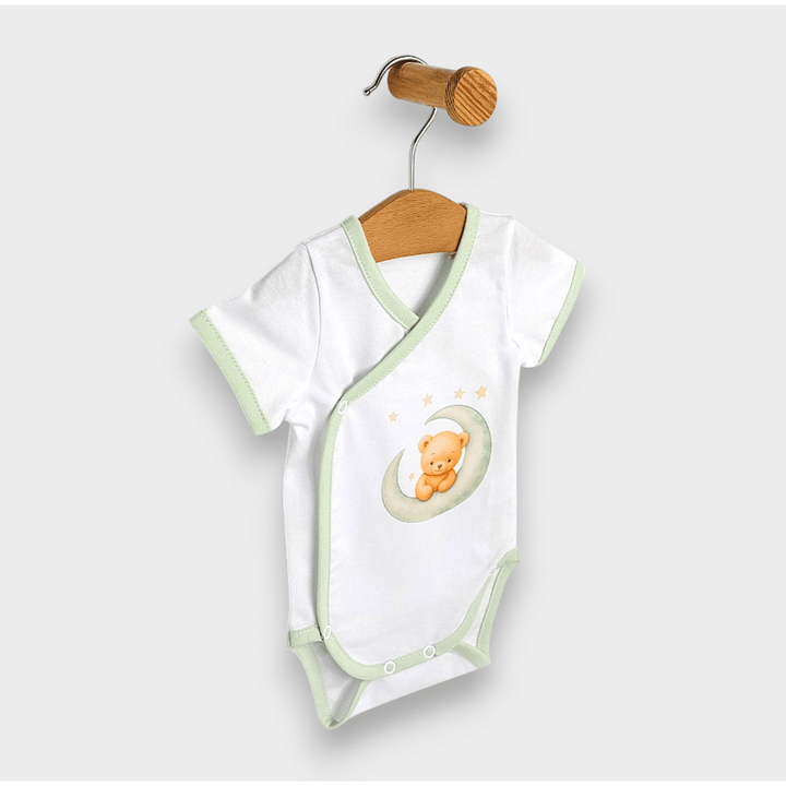 Rainy Body bebeluș cu mânecă scurtă Green bear 48 - 62 cm.