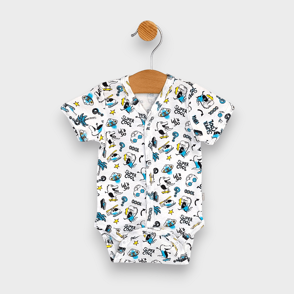 Rainy Body de bebeluș cu mânecă scurtă și închidere frontală 48 - 62 cm. Let's go Dino