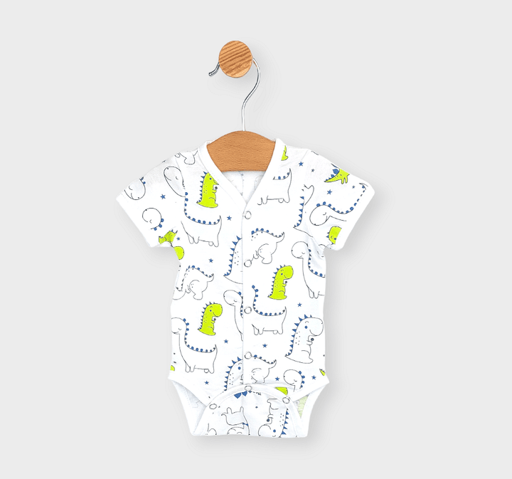 Rainy Body pentru bebeluși cu mânecă scurtă și închidere frontală Dinozauri 56 - 68 cm.