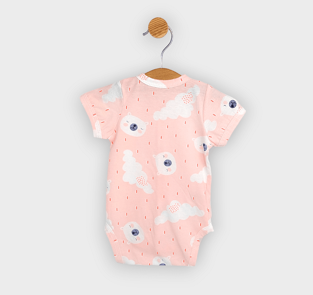 Rainy Body bebe cu mânecă scurtă și închidere frontală Ursuleț și ploaie 56 - 62 cm. roz