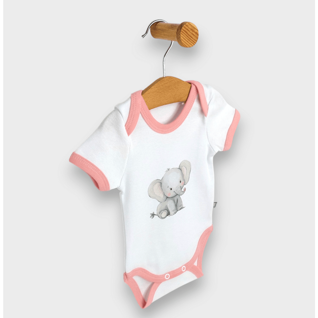 Rainy Body bebeluși cu mânecă scurtă Elefanți roz 56 - 68 cm.
