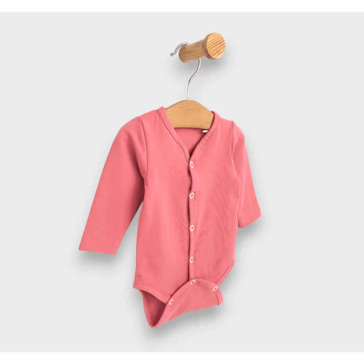 Body pentru bebeluși Rainy cu închidere frontală și mâneci lungi, 48–62 cm, coral